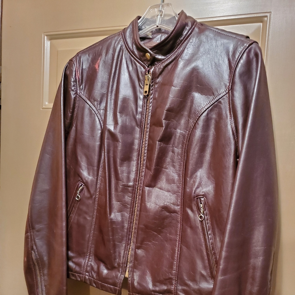 Women's leather motorcycle jacket